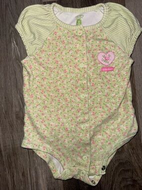 Carter's Light Green Floral One-Piece with Pink Accents
